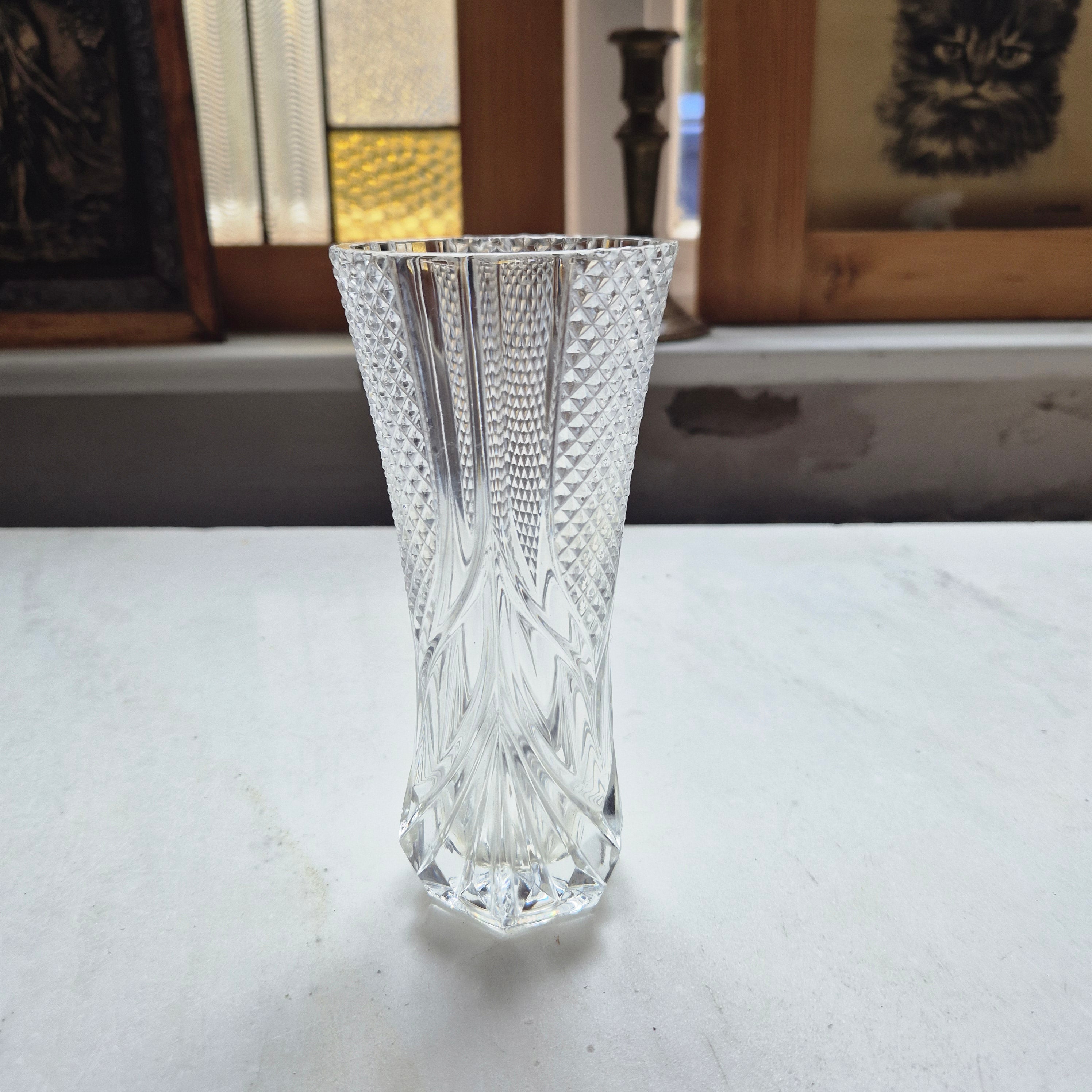 Wunderschöne Vintage Kristalloptik Glas Vase transparent