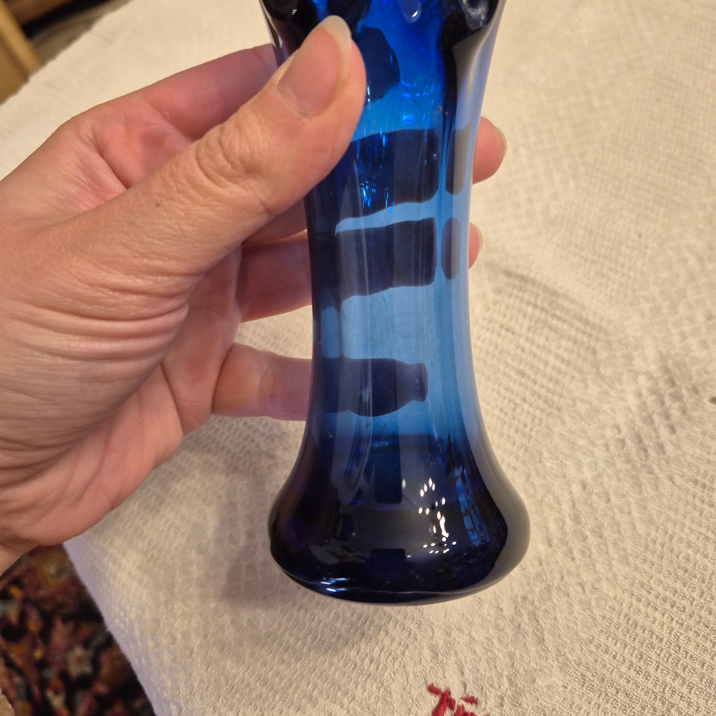 Vintage Glas Vase Glaskunst blau  Mid Century Swing 5 Finger Design Stretch