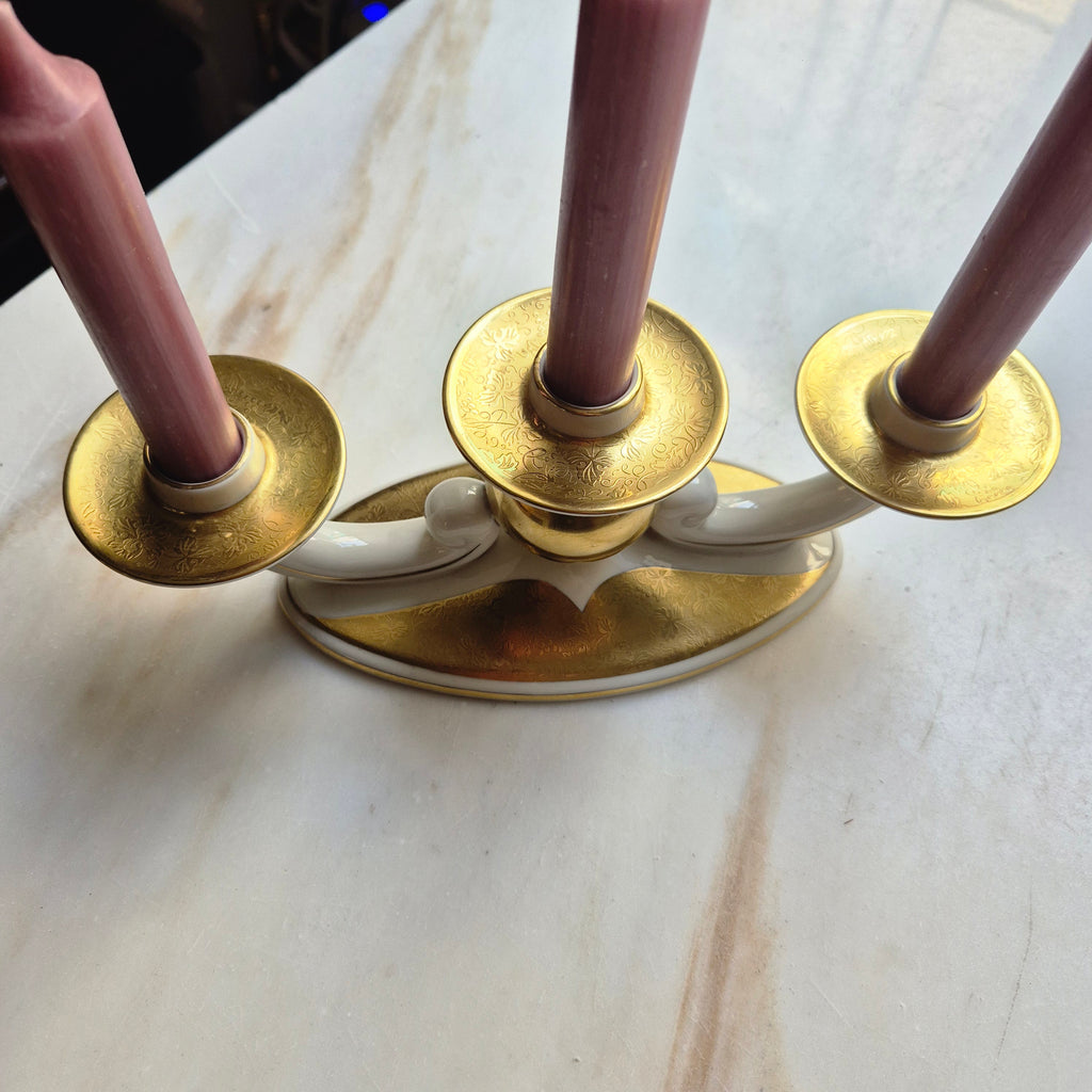 Alka Kunst Bavaria Rheingold - 3 armiger Kerzenständer - Porzellan mit Goldakzenten