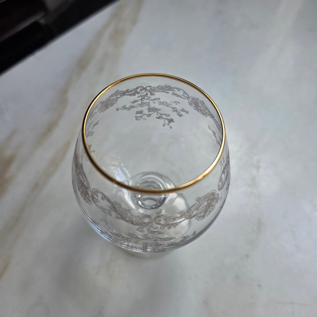 Edles Vintage Cognac- & Likörglas mit Goldrand und Barock-Gravur