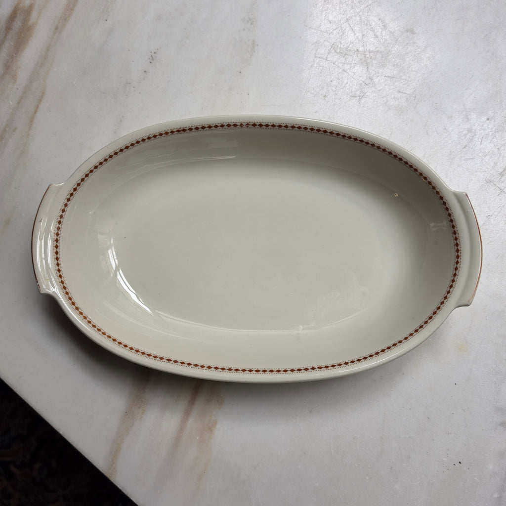 Elegante Kahla Servierschale – Ovale Beilagenschale mit feinem Rauten-Dekor – Creme & Terrakotta