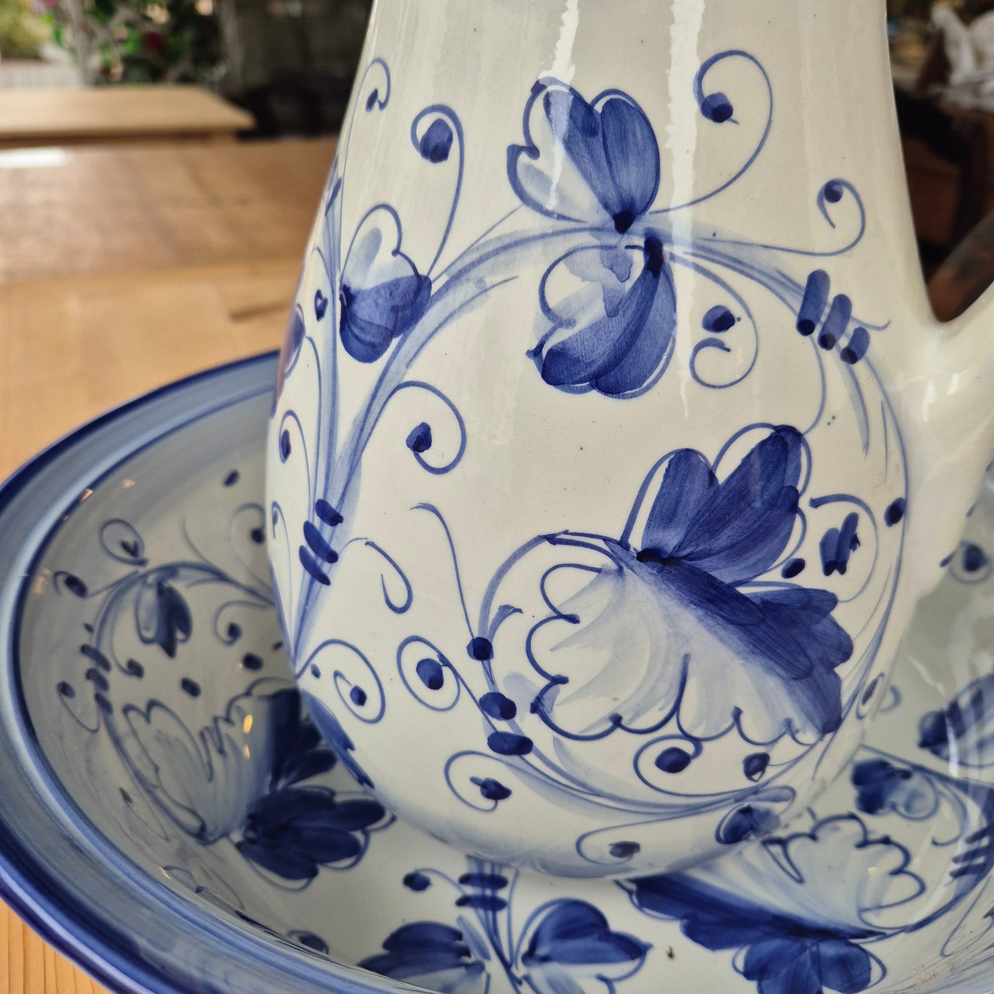 Vintage Krug mit Waschschüssel Keramik blau weiß