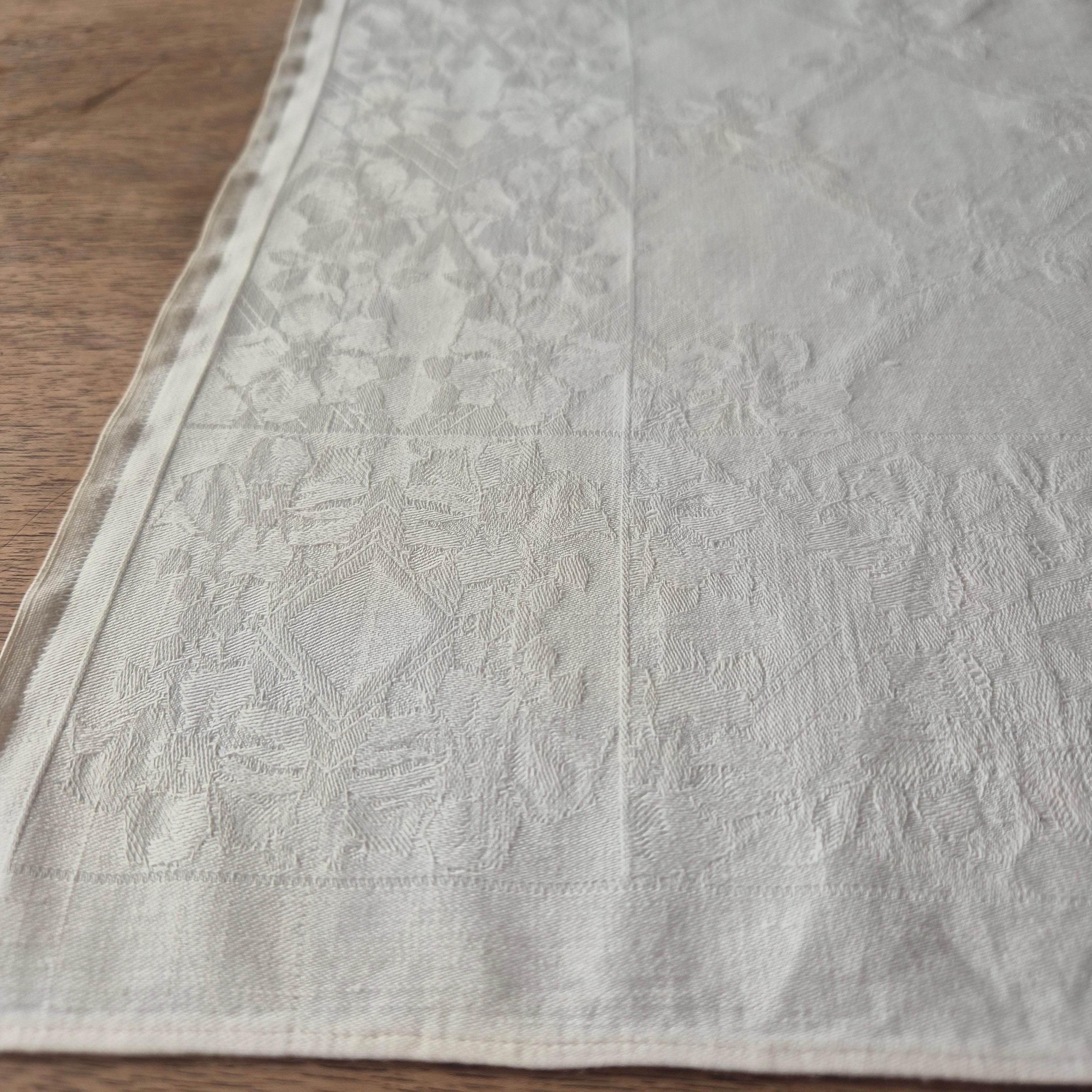 Antike Jugendstil Serviette/Mitteldecke Damast Baumwolle 58x60cm
