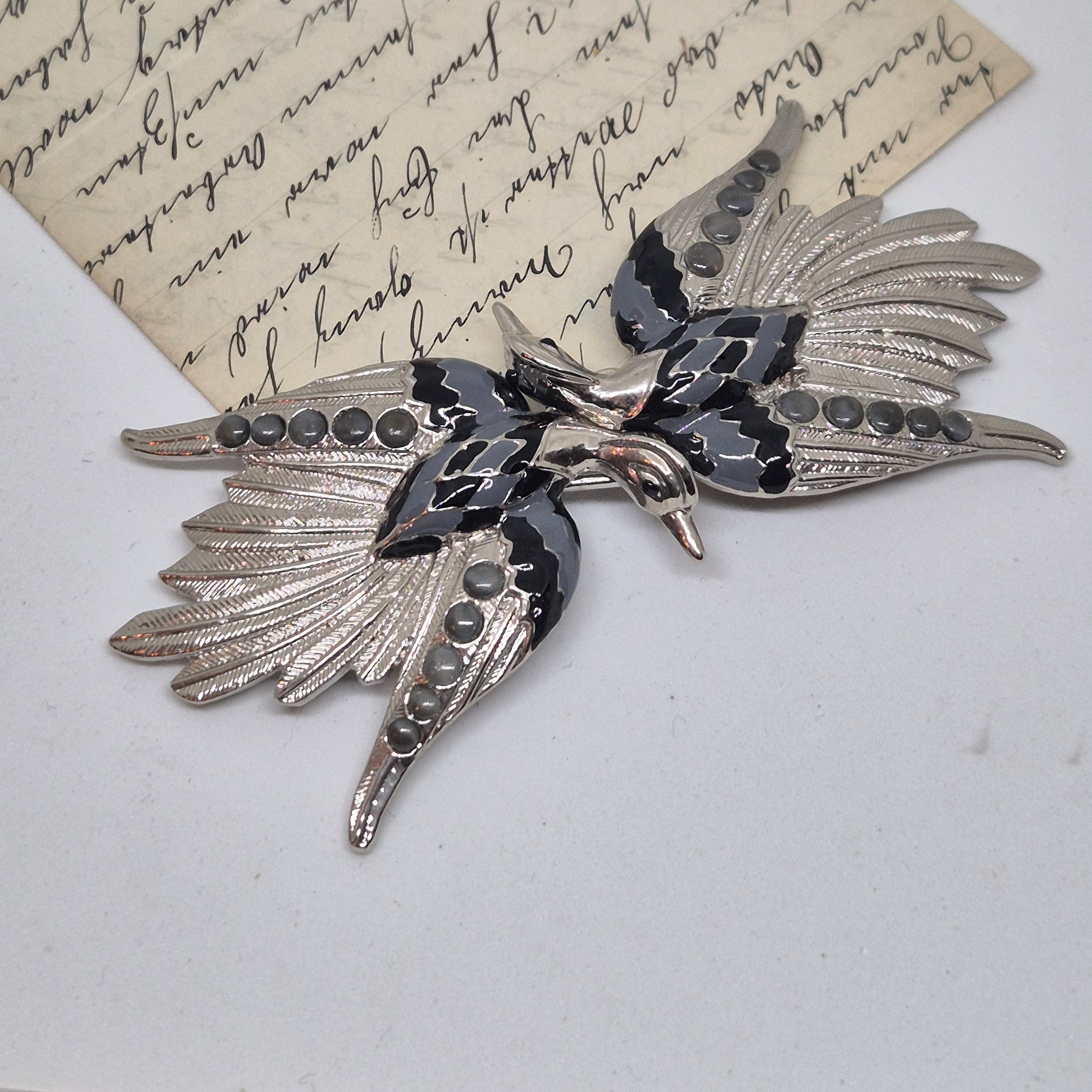Vintage Gürtelschnalle 2-Teilig Trachtenschnalle Taillengürtel aus den 80ern-Handmade aus Berlin silber grau schwarz Schwan Kranich Vogel