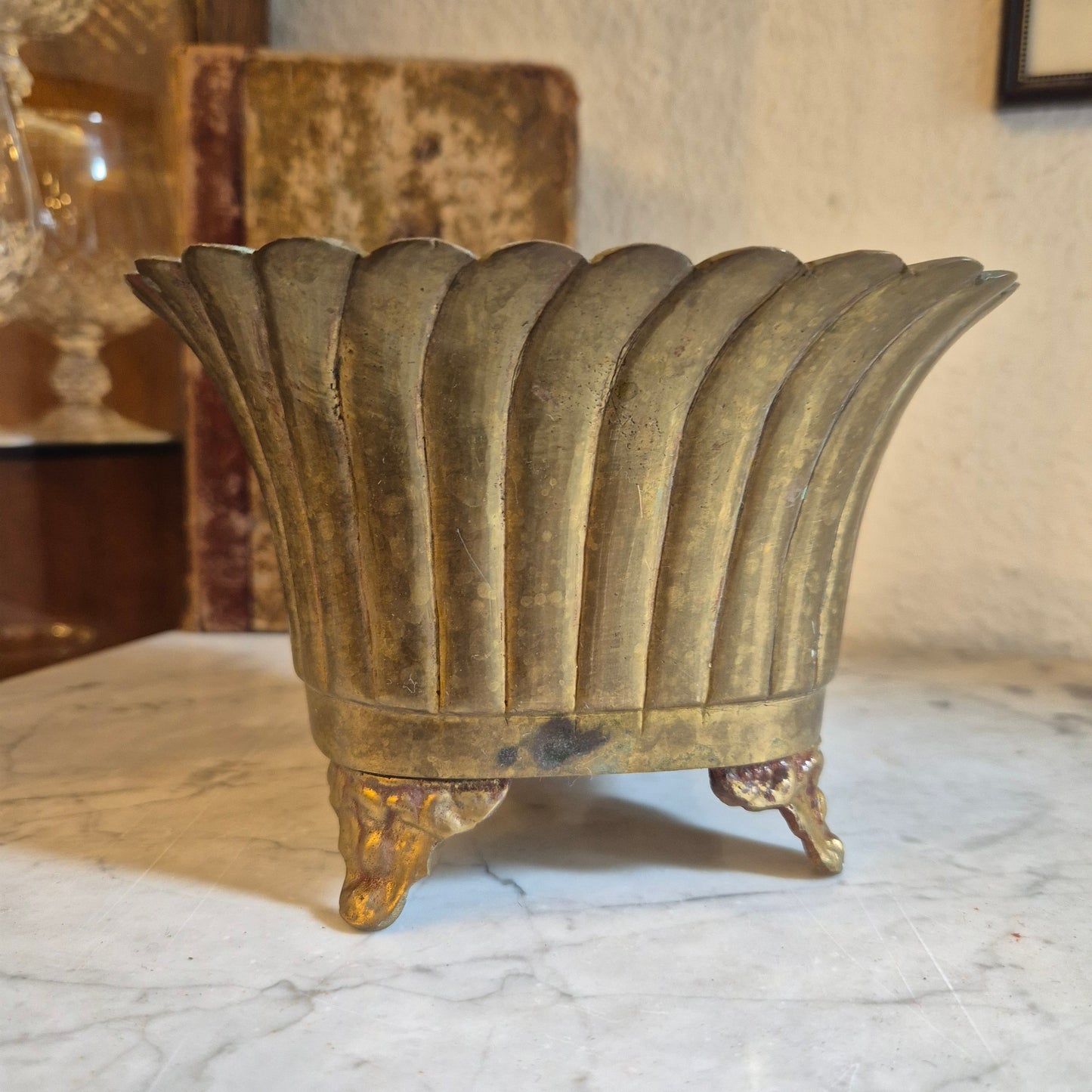 Alter Vintage Messing Übertopf Topf mit Patina