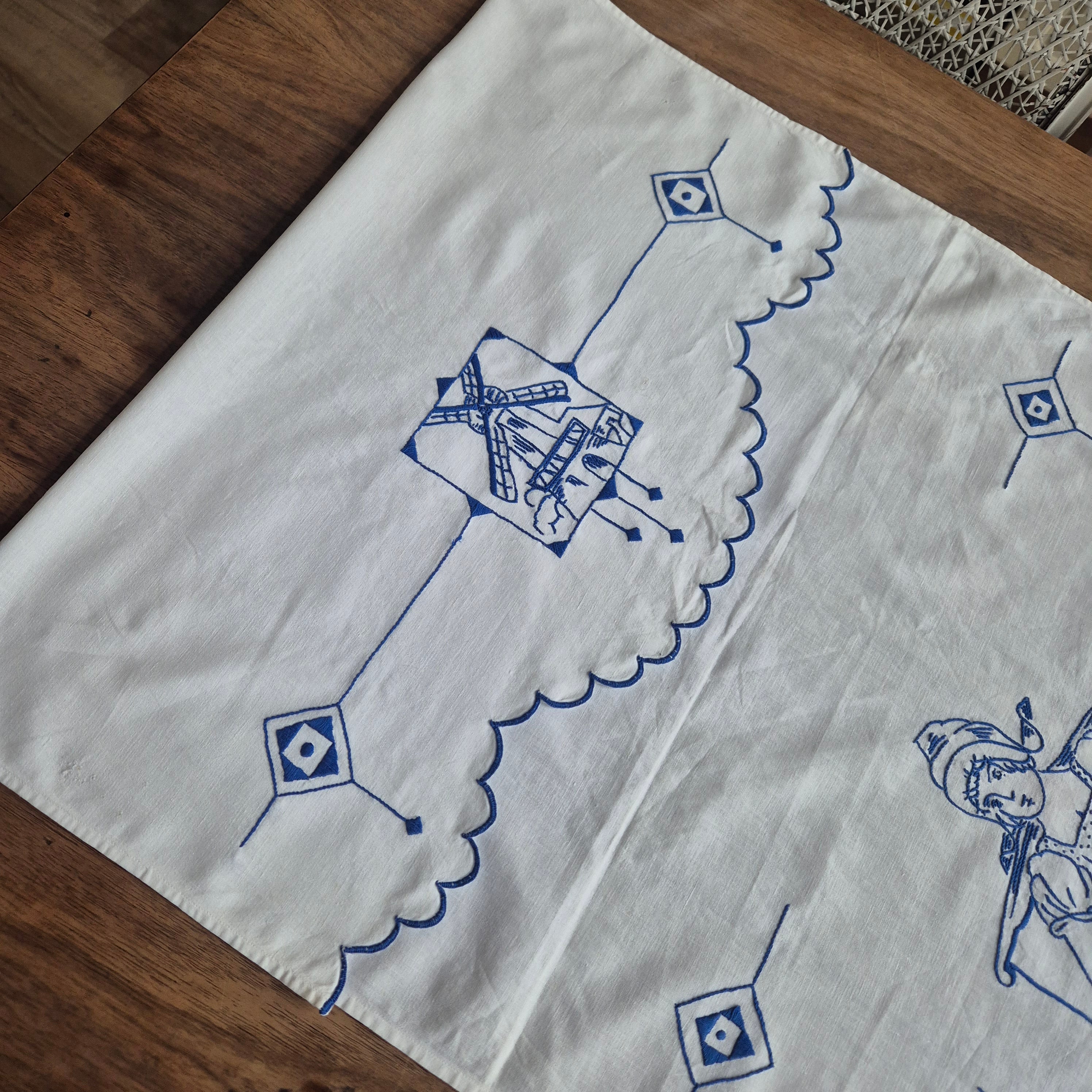 Vintage Überhandtuch blau weiß Mühlen Holland Handmade 60x134cm