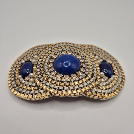 Vintage Gürtelschnalle Trachtenschnalle Taillengürtel 80er Handmade silber blau