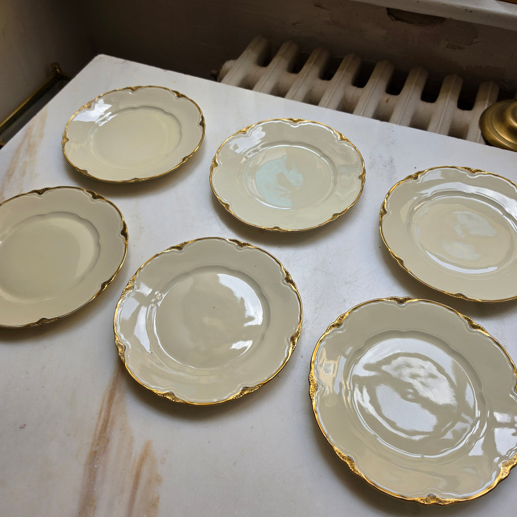 Antike Schönwald Porzellan-Essteller mit Goldrand & Muschelrelief (5er-Set) – Elfenbein/Creme (Kopie)