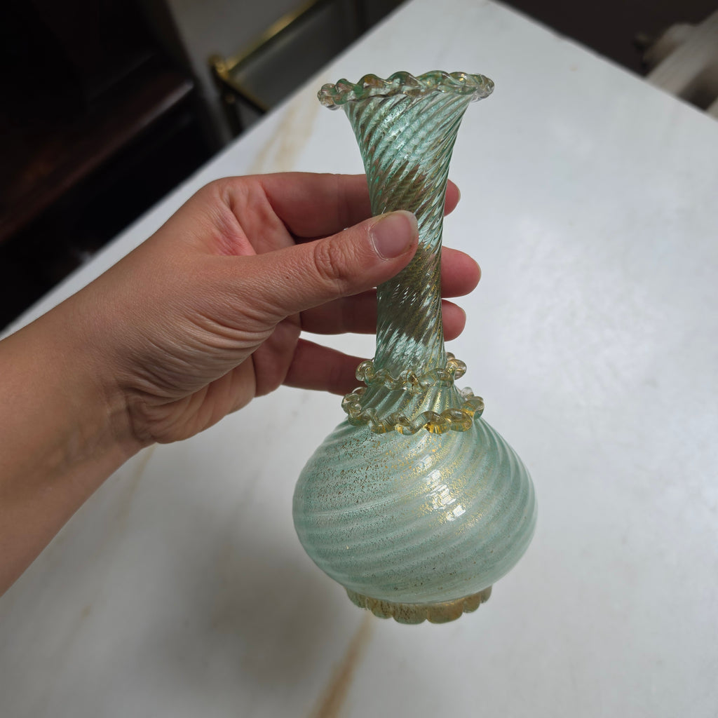 Antike Murano Glasvase mit Blattgold – Handgeblasen, Italien ca. 1960