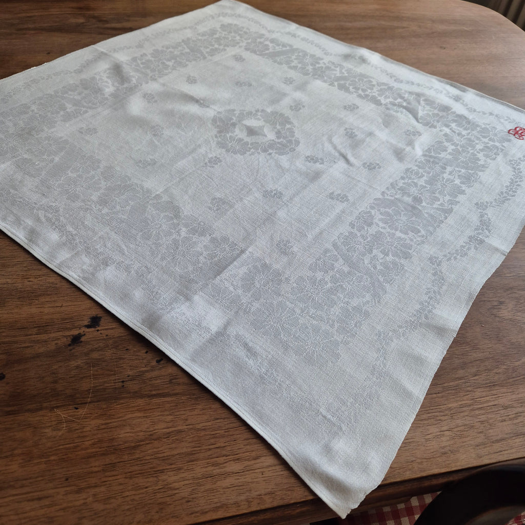 Antike Jugendstil Serviette Damast Baumwolle Monogramm B.B weiß