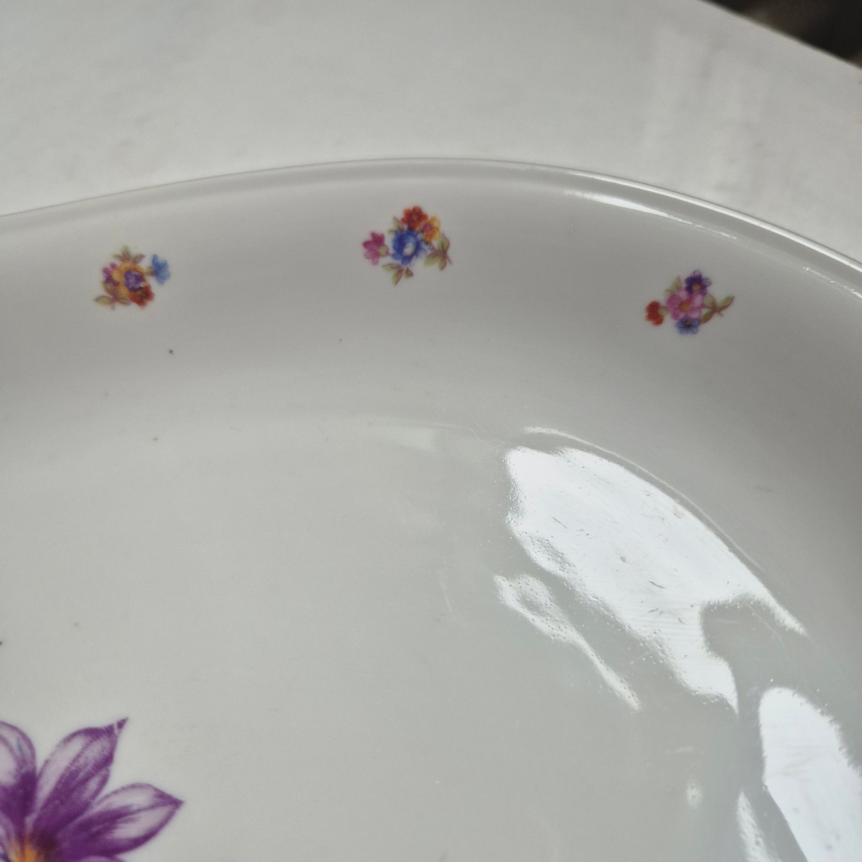 Antike Porzellanplatte Teller Blumendekor weiß Goldrand Koenigszelt Made in Poland