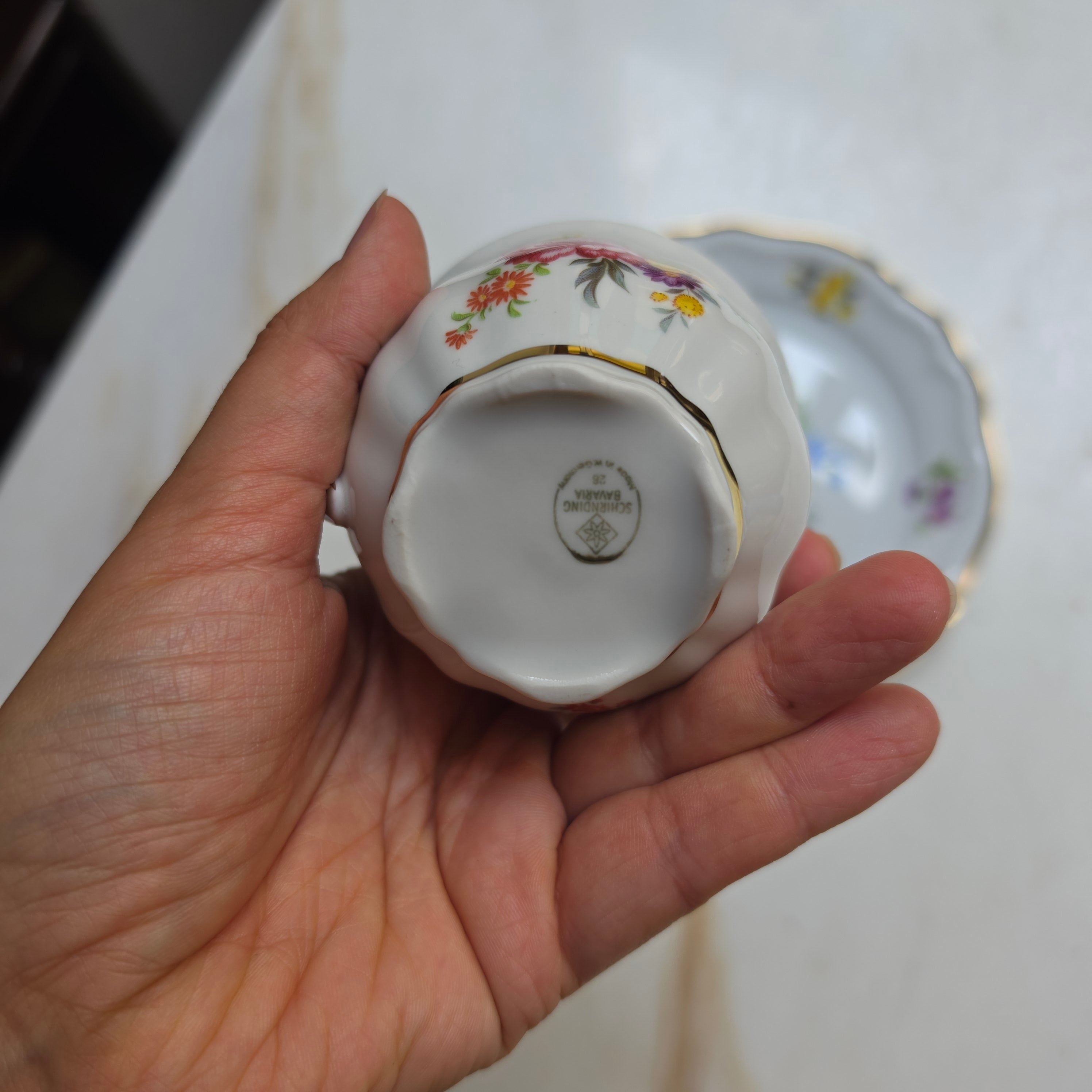 Vintage Schirnding Bavaria 3-teiliges Kaffeegedeck – Romantisches Blumendekor mit Goldrand