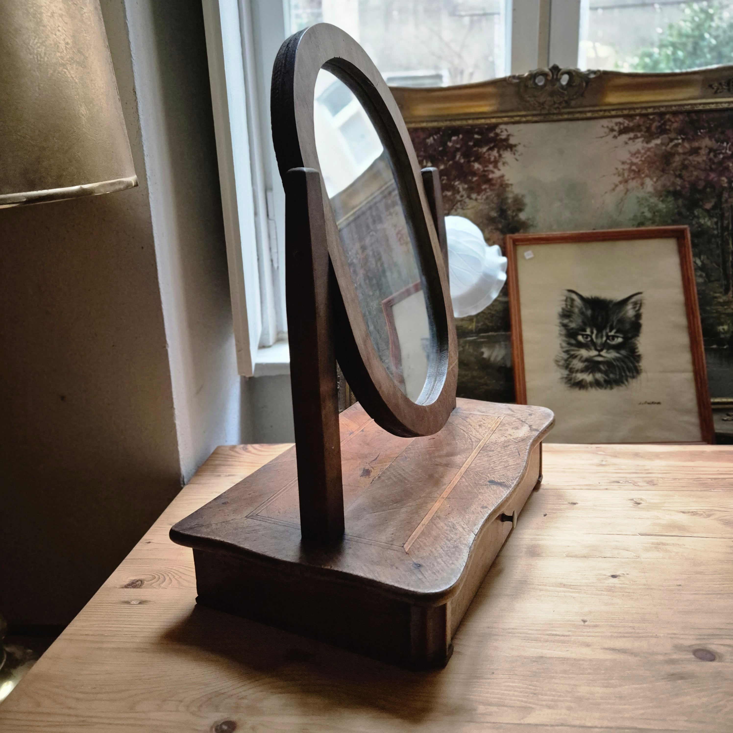 Antiker Tischspiegel Jugendstil Kosmetikspiegel mit Schublade Originalzustand Holz