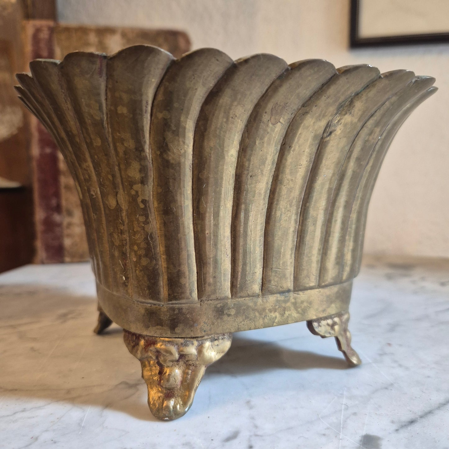 Alter Vintage Messing Übertopf Topf mit Patina
