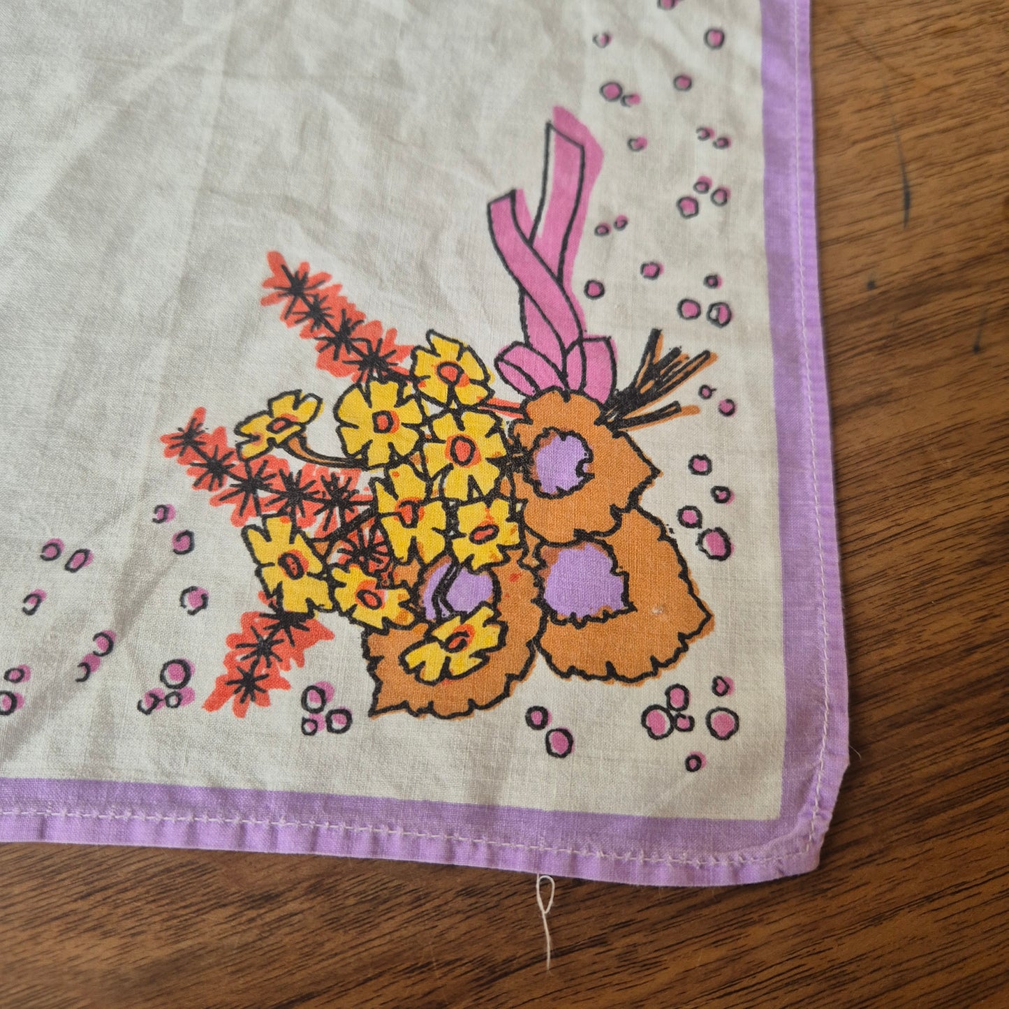 Vintage Stofftaschentuch weiß lila bedruckt DDR Baumwolle 25x26cm