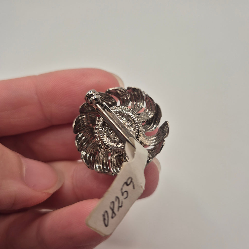 Feine 50er Jahre Brosche Blume Blüten Silber Strasssteine edel
