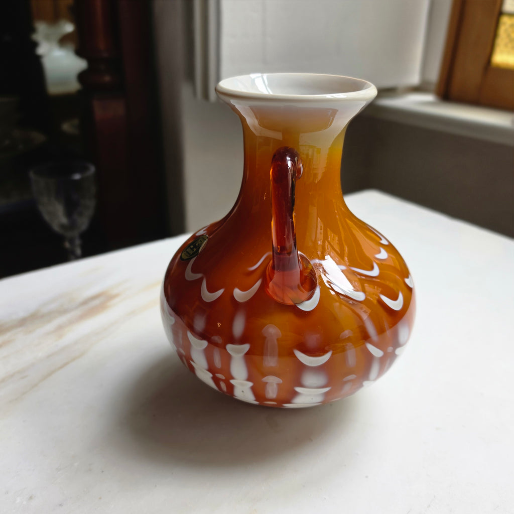 Vintage Kunstglas Henkelvase – FS Prokuplje – Jugoslawien 70er Jahre