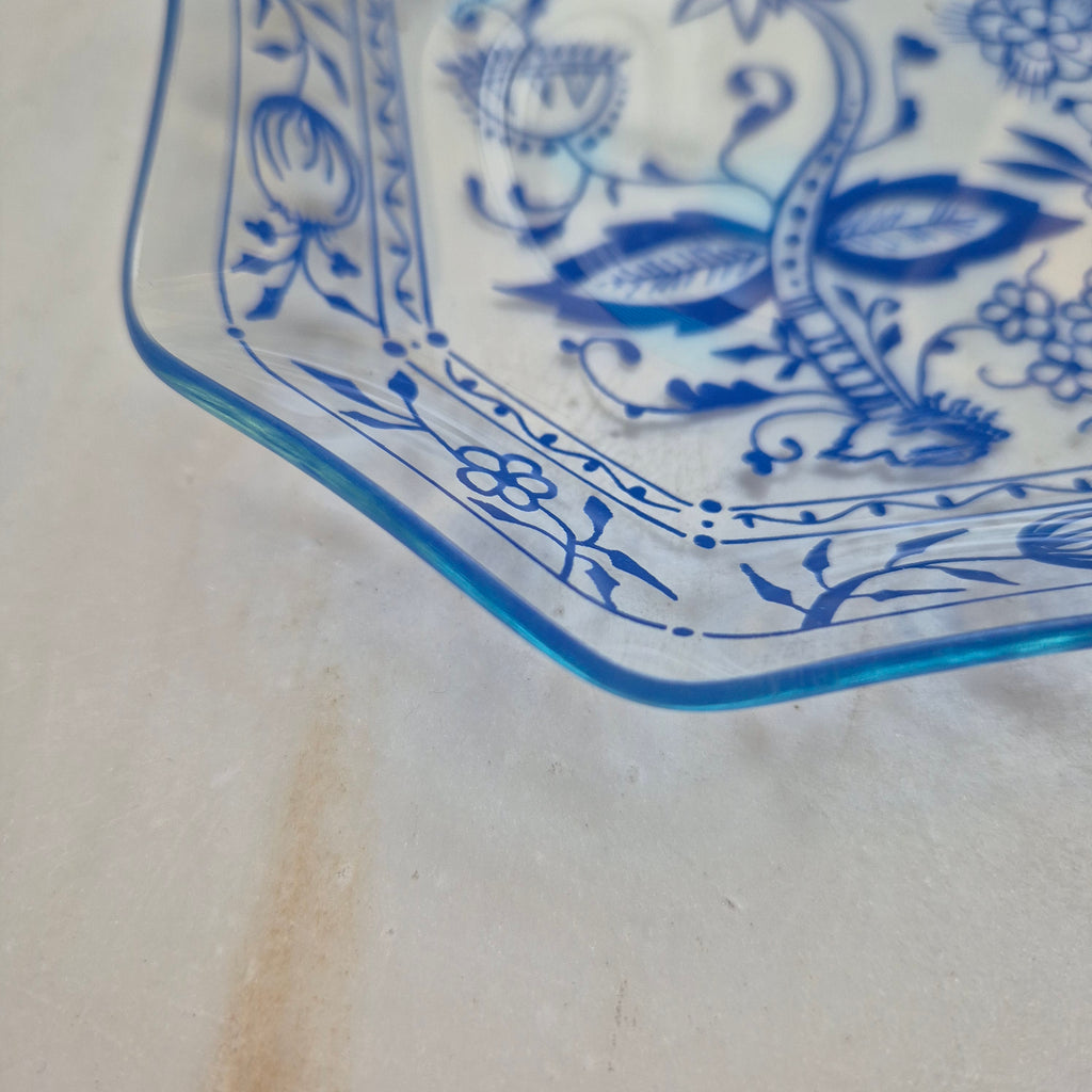 Vintage Zwiebelmuster hauchdünne Glas Schale/ Ringschale blau