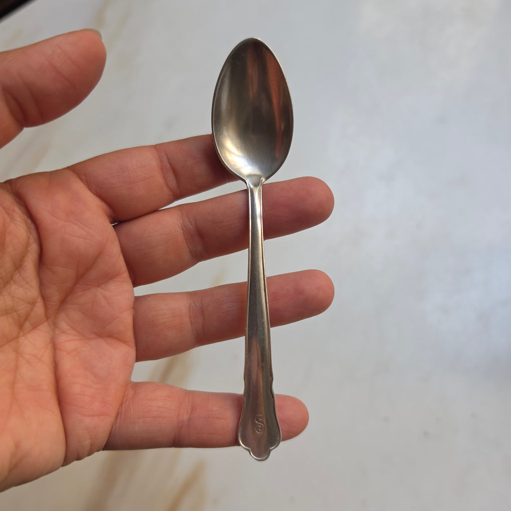 Antiker Versilberter Kaffeelöffel / Teelöffel mit Monogramm-Gravur „S“ & Schwedischer GAB-Punze