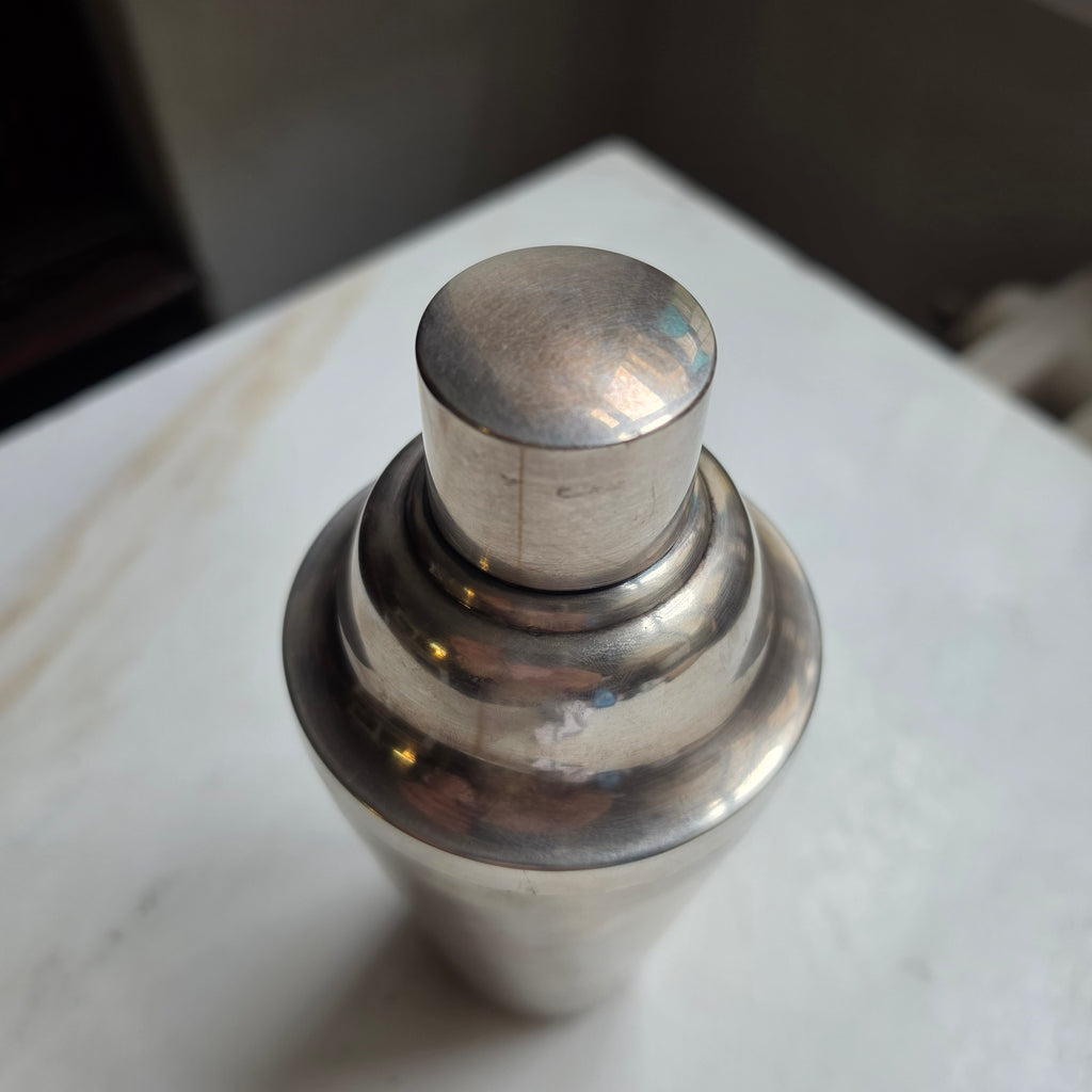 Antiker Vintage Cocktail-Shaker aus Alpaka mit Gravur „Für frohe Stunden Kurt“