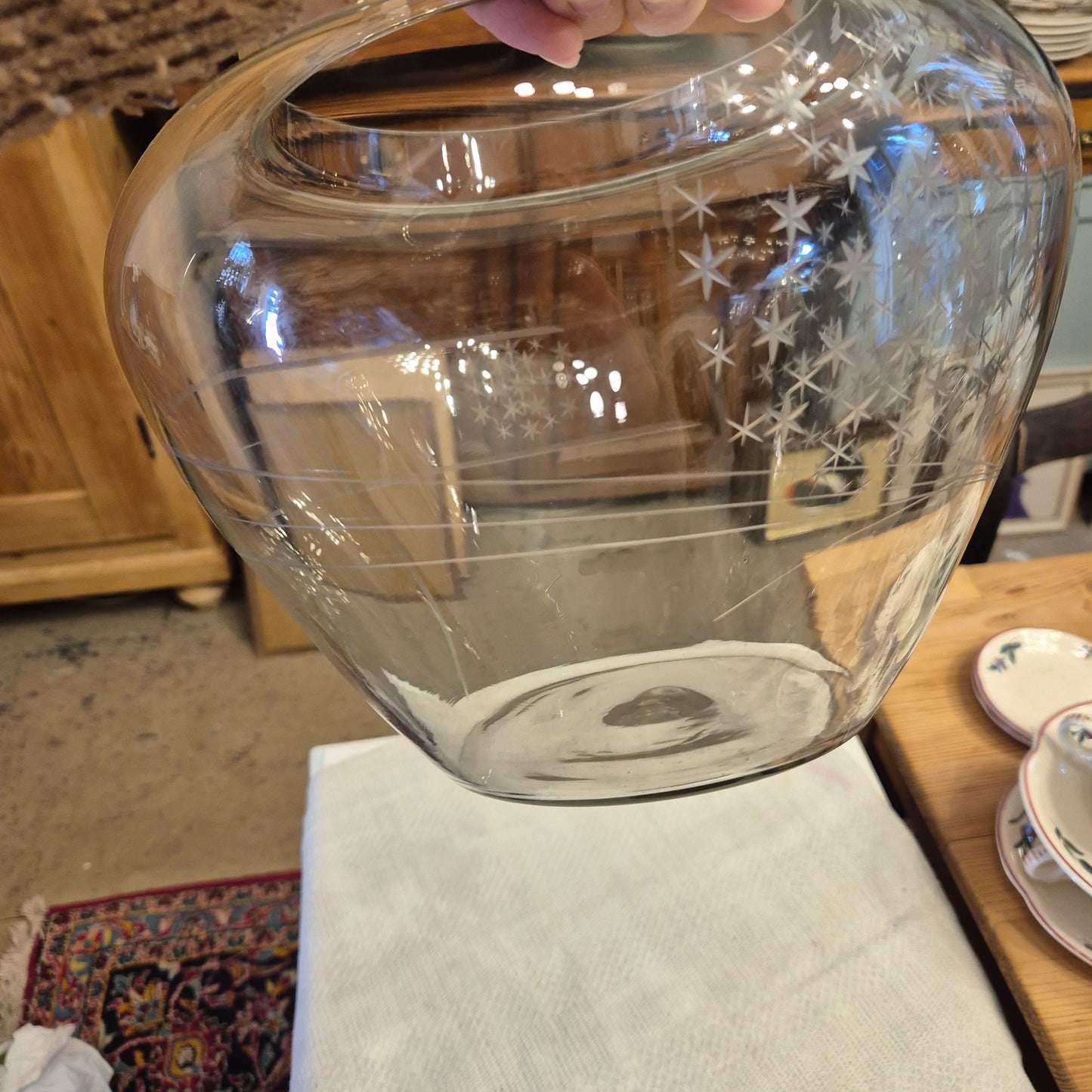 Große Vintage Glas Vase 70er Jahre Blumen