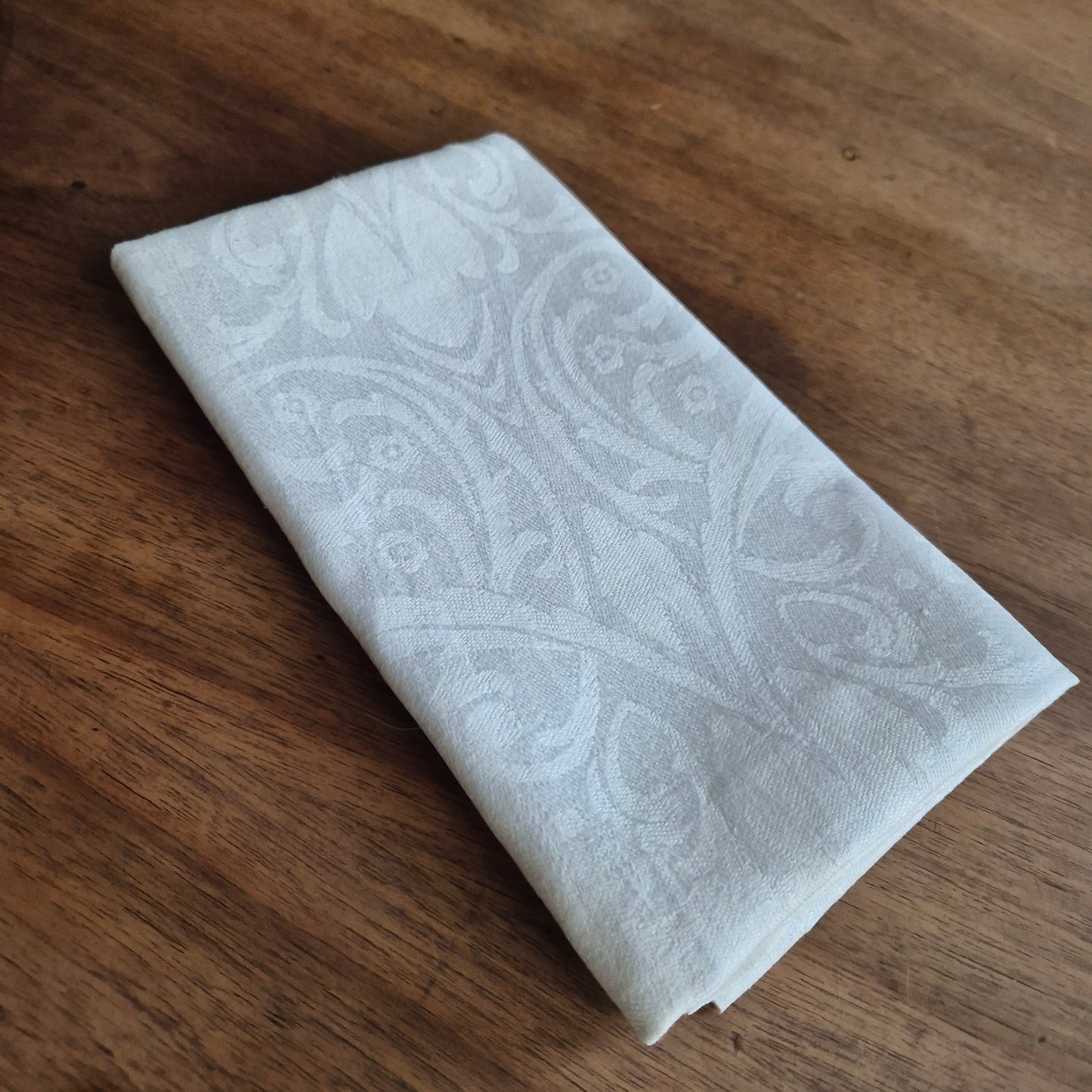 Antikes Jugendstil Küchen-&Geschirrtuch weiß Damast Baumwolle 108x47cm Ornamente