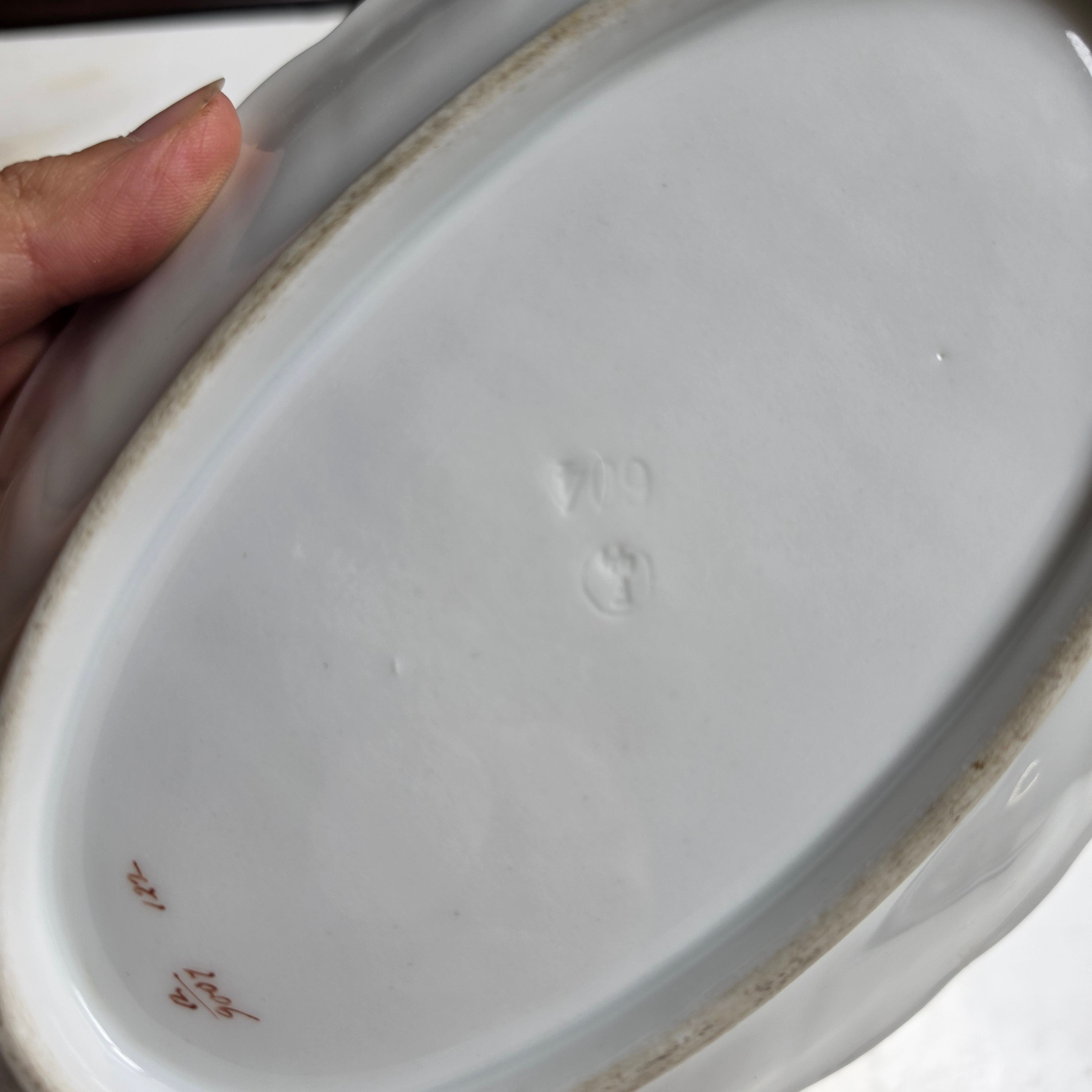 Antike Porzellan-Anbietschale mit floralem Dekor & Goldrand – Vintage Servierschale - Oval