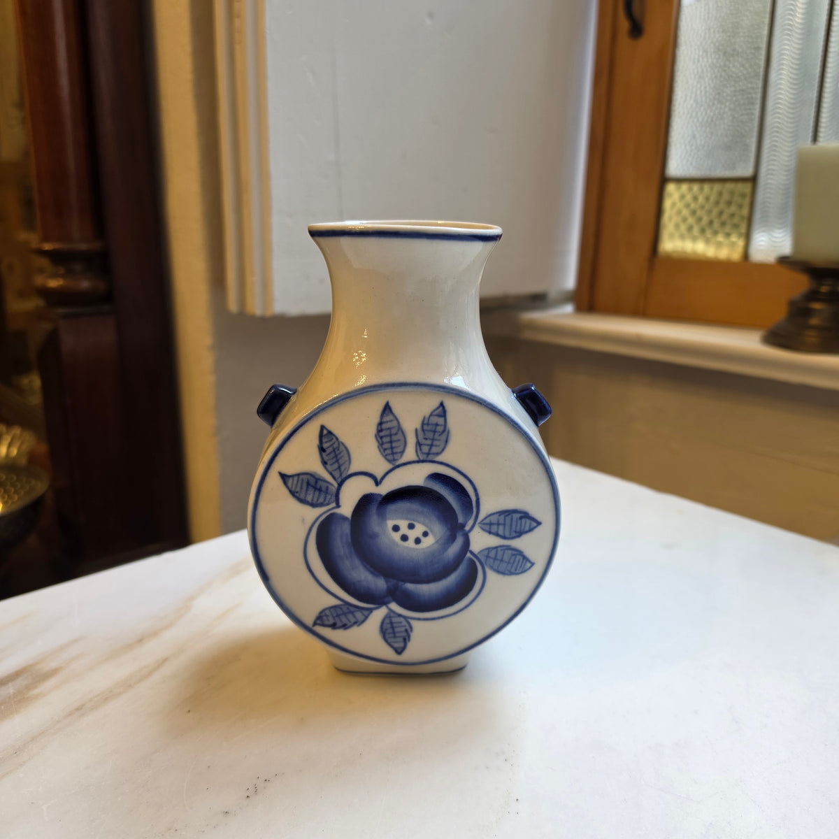 Vintage Gschel Keramik-Vase aus der UdSSR – Handbemaltes Blau-Weiß Porzellan mit Blumenmotiv