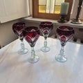 4x Art Deco Weingläser - Weinrot - mit geschliffenem Muster