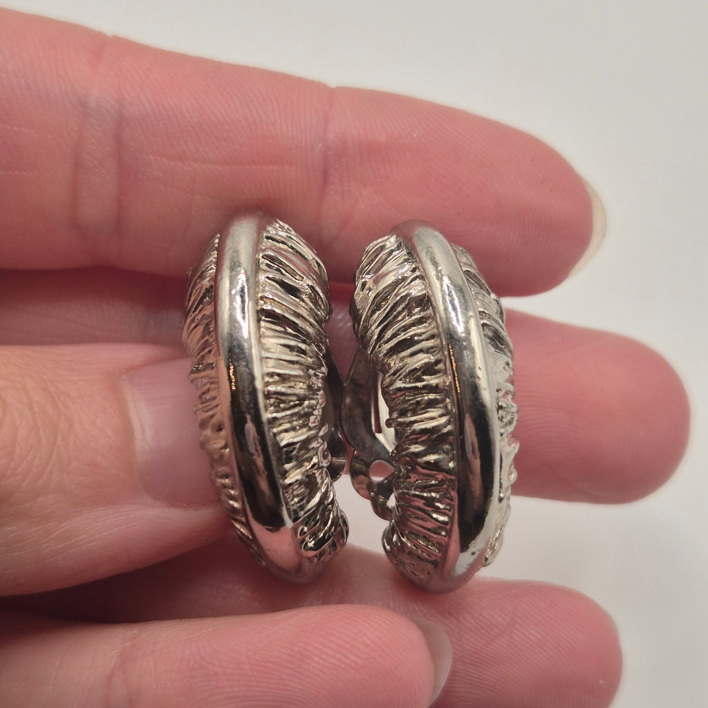 Vintage 50er Jahre Massive Runway Ohrringe / Made in West Germany Statement Clips Creolen Silber