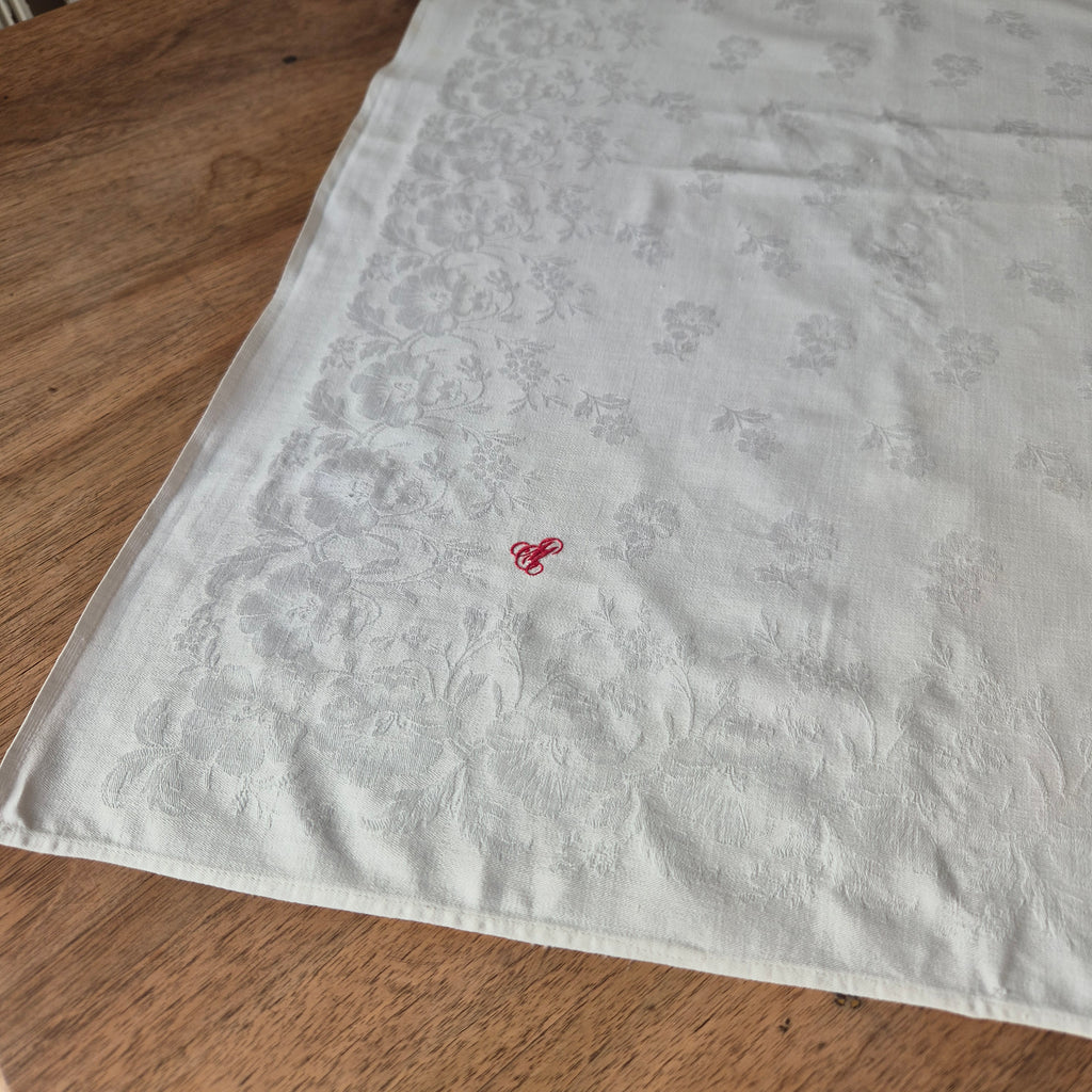 Antike Serviette / Mitteldecke weiß Damast Baumwolle 70x63cm Monogramm S.M
