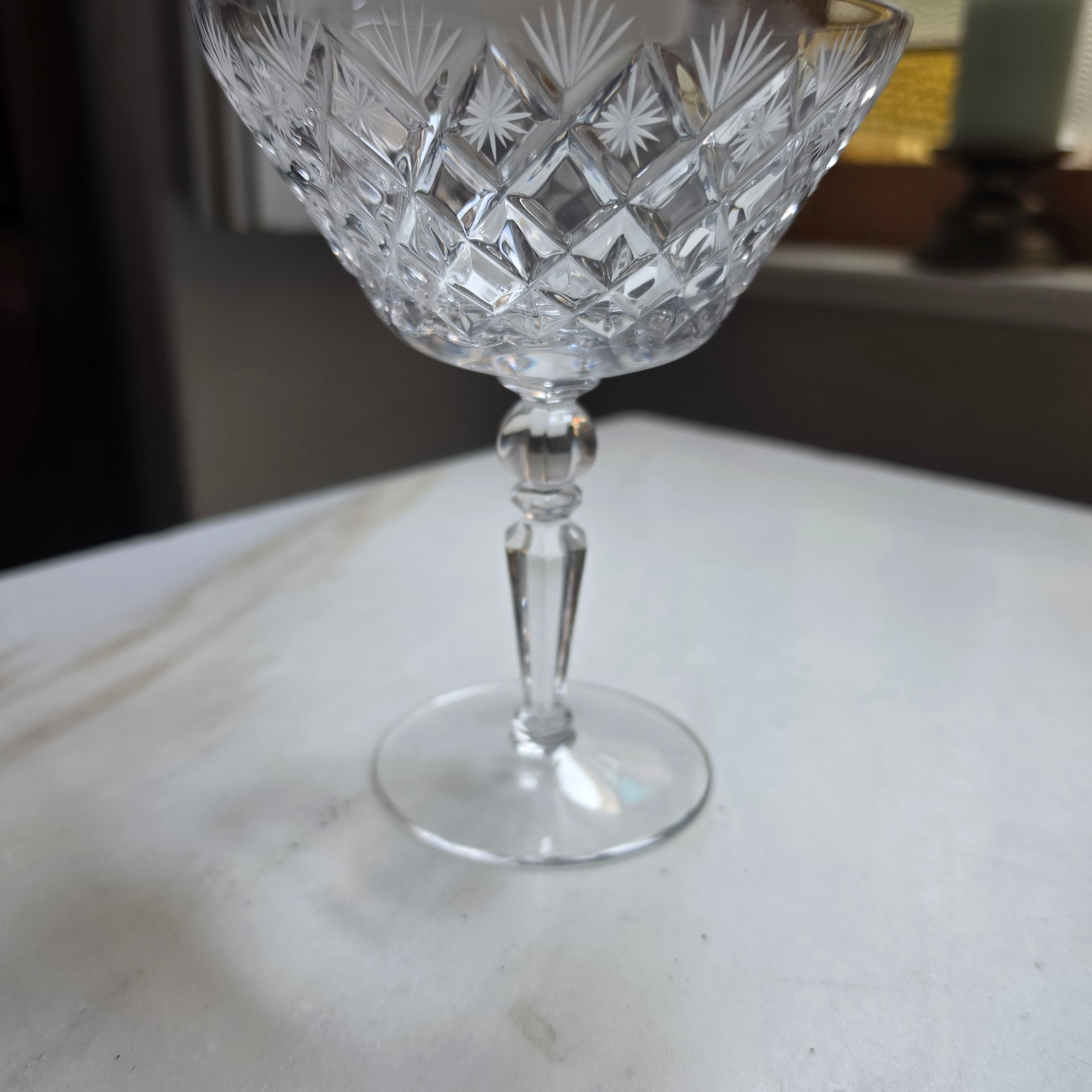 Große Vintage Kristall-Champagnerschale / Dessertschale mit edlem Sternschliff | Hochwertiges Bleikristall, Mid-Century