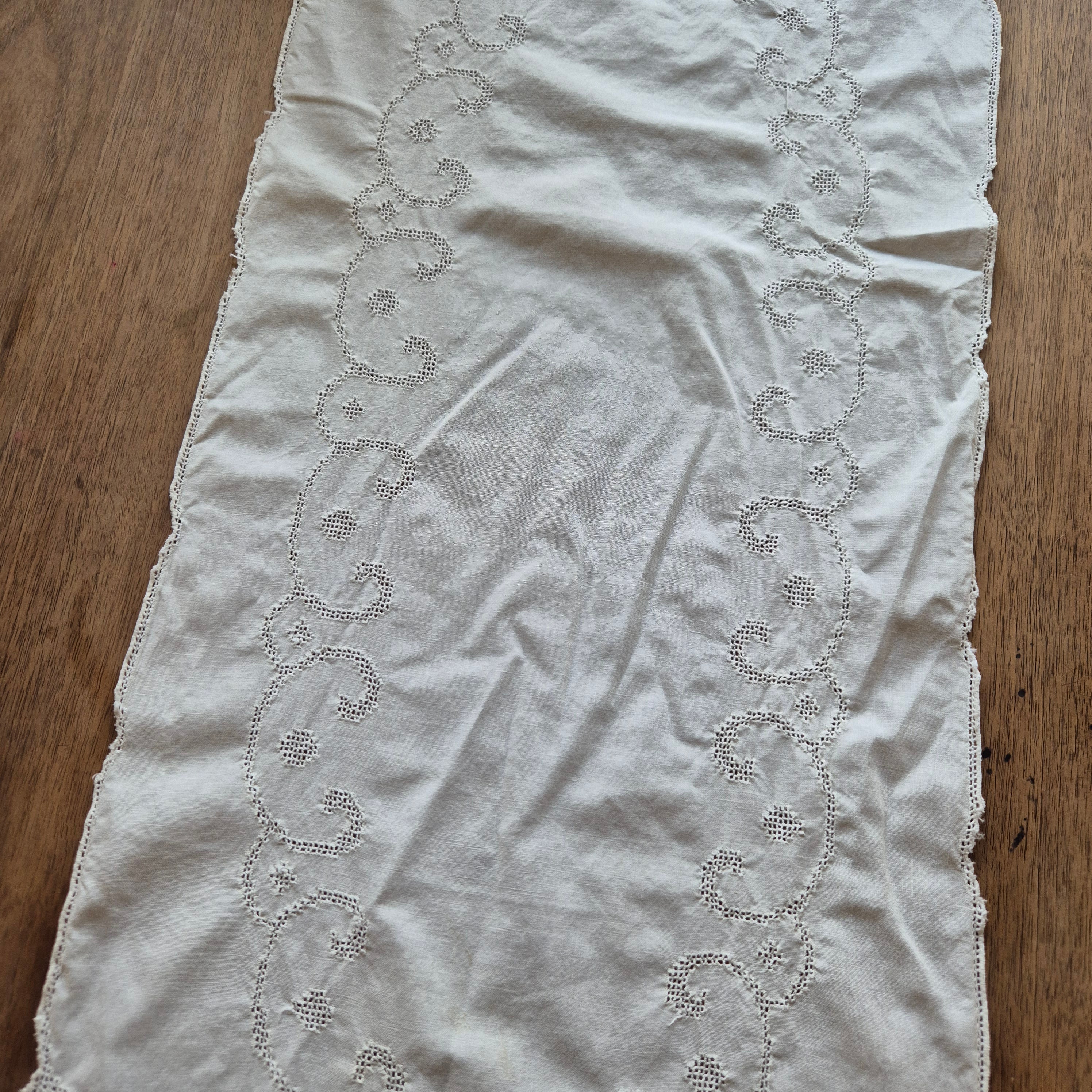 Antiker Handgemachter Tischläufer Zierdeckchen Spitze 80x34cm weiß 🤍