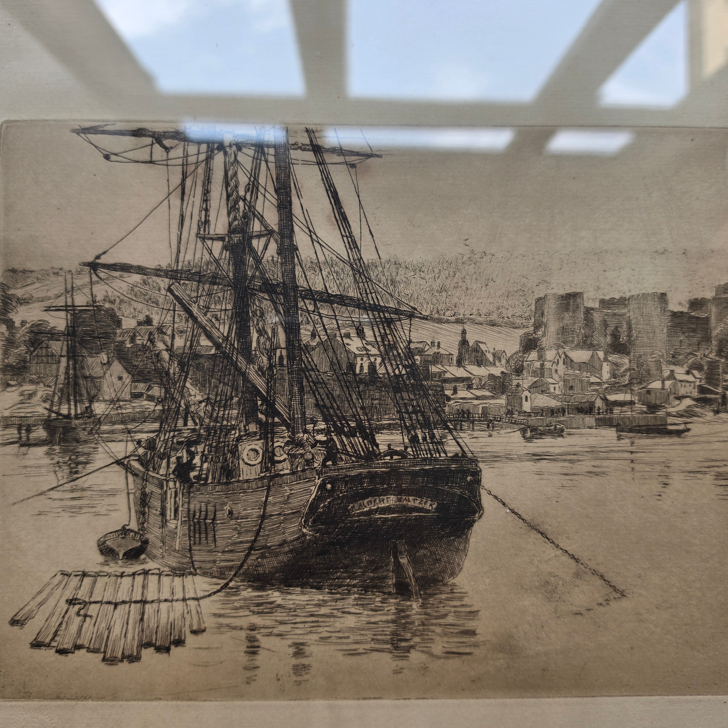 Antike Maritime Radierung „Segelschiff Albert Baltzer“ – Handsigniert & Datiert (1910)