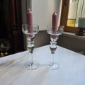 Vintage Kristall-Kerzenständer 2er-Set mit Blumen-Gravur