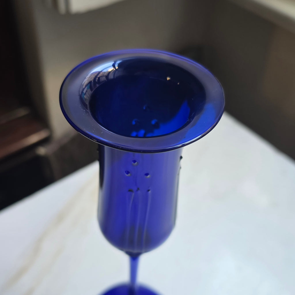 Vintage-Solitärvase - Stielglas in Kobaltblau