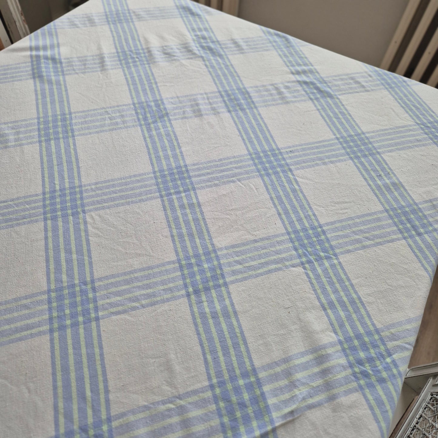 Vintage Karo Tischdecke grün blau Baumwolle 165x165cm
