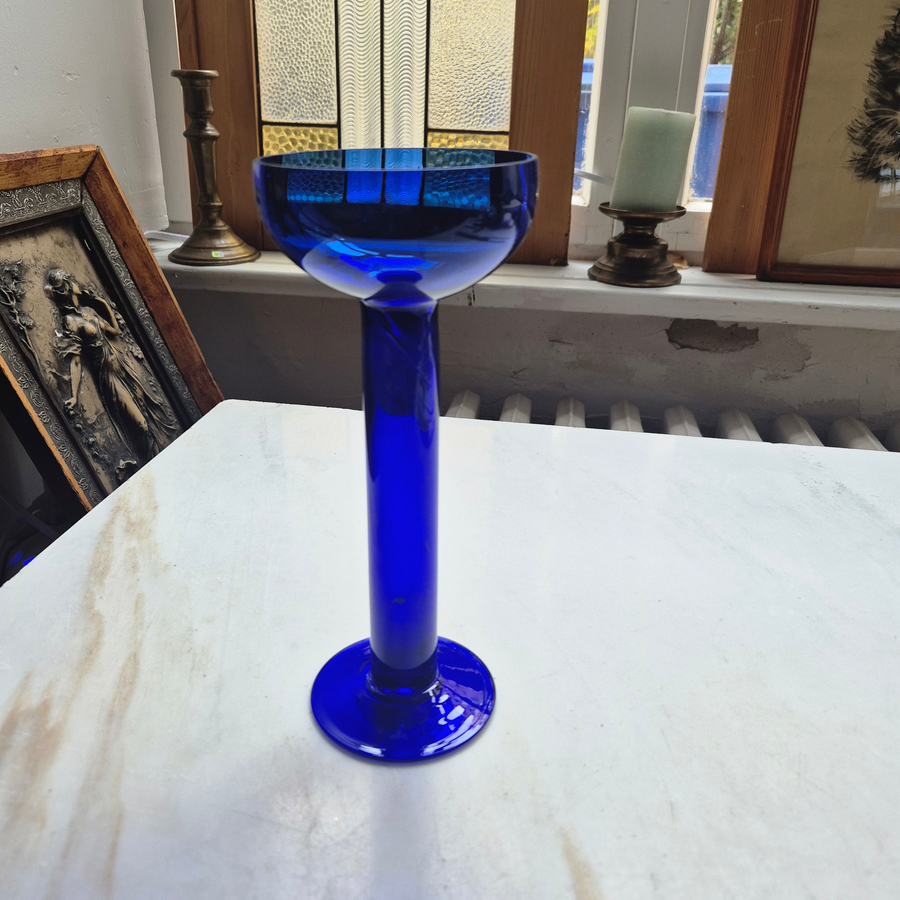 Vintage Glas Blau Glaskunst Vase Retro 70er Jahre