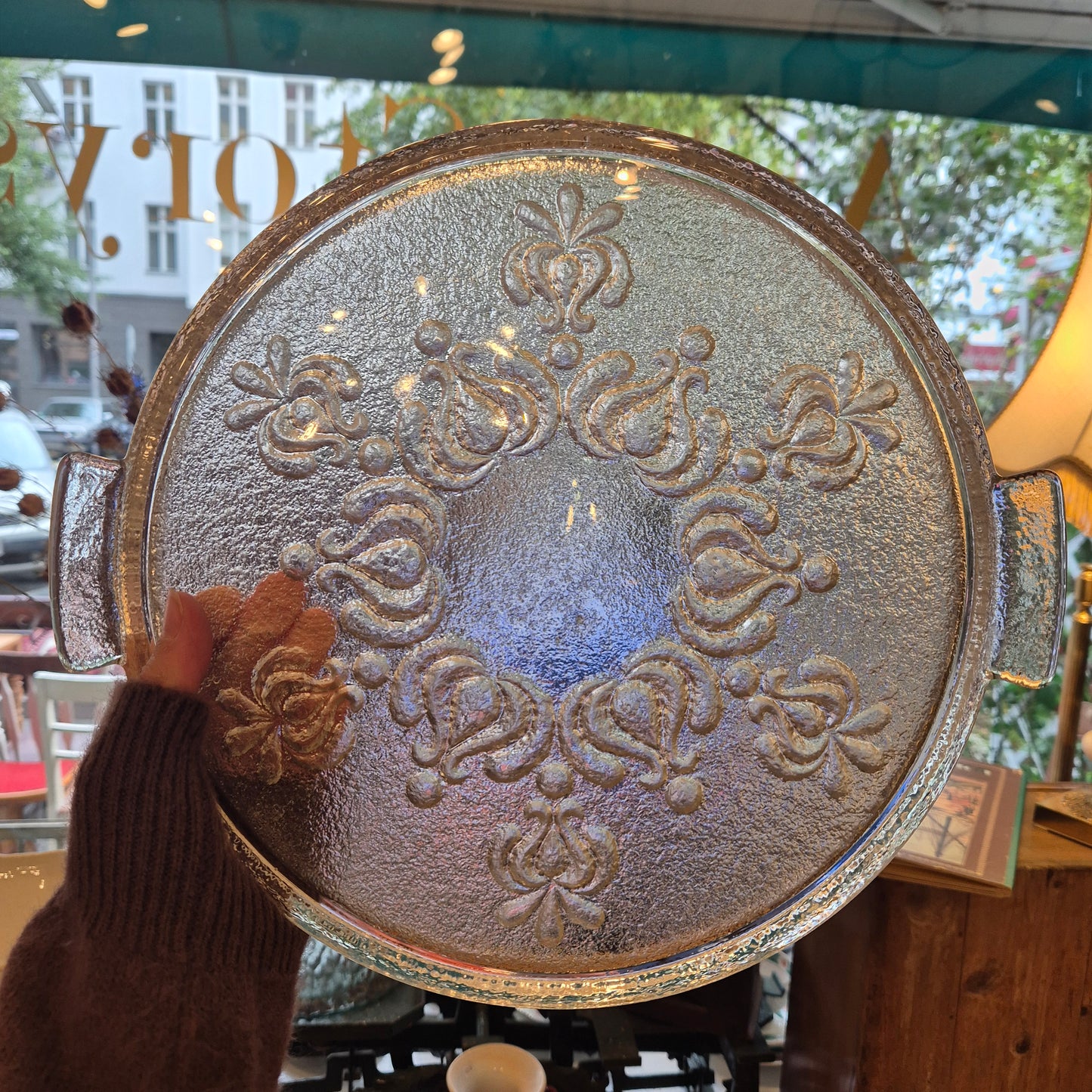 Vintage Bleikristall Kuchenplatte/Tortenplatte 60er Jahre mit Muster Ornamenten