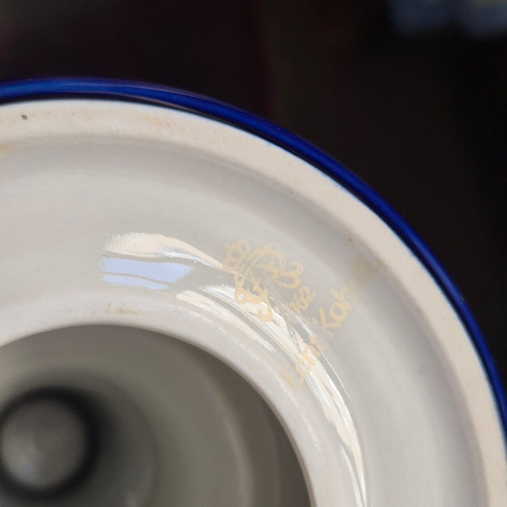 Antiker Kerzenhalter Porzellan Kobalt blau gold