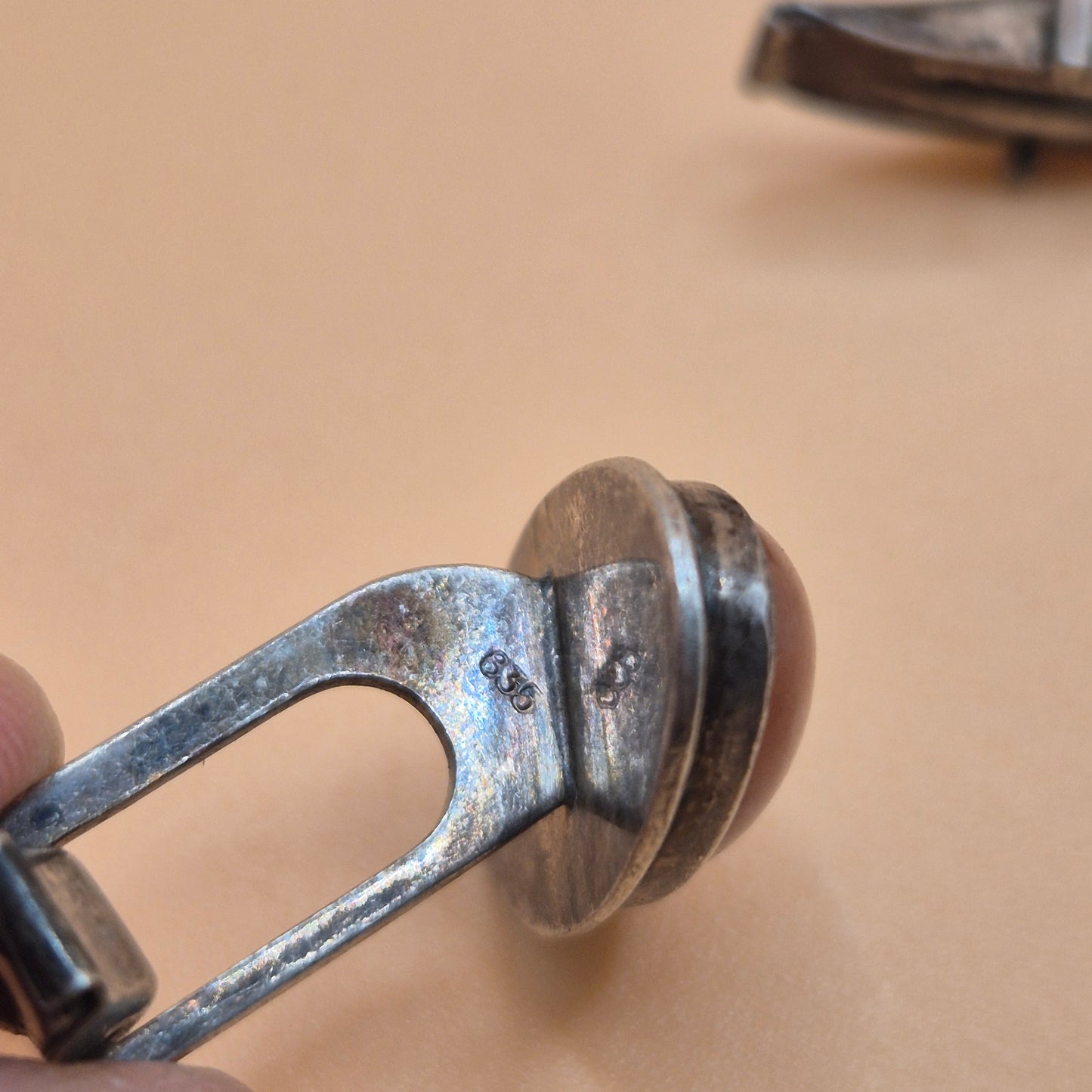 Alte 835 Silber Manschettenknöpfe mit Edelstein