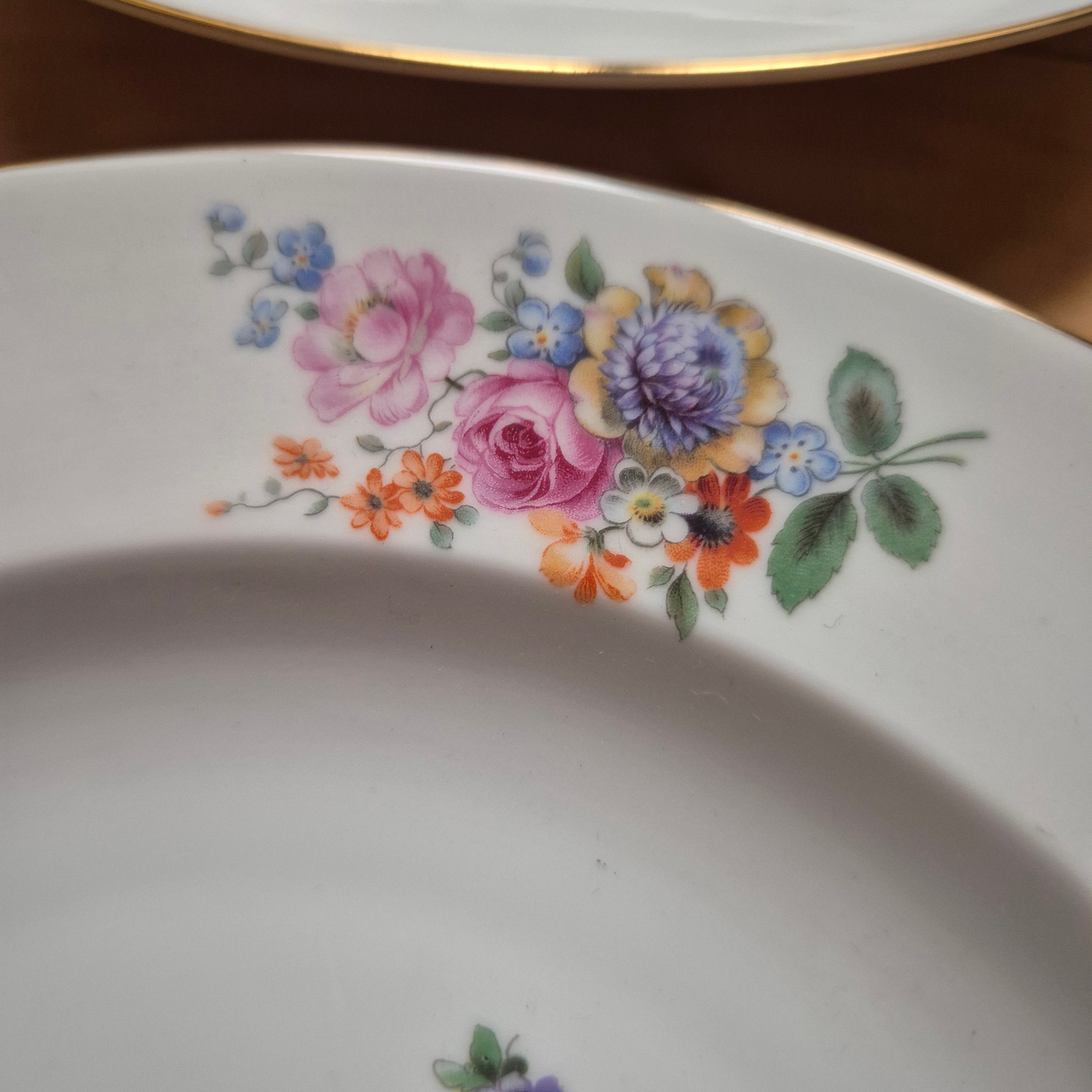 6x Antike Suppenteller Blumendekor weiß Goldrand Rosenthal