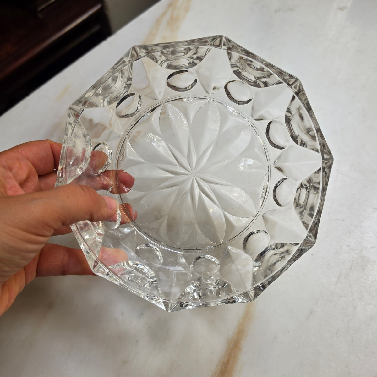 Vintage Reims France Glasschale - Dessertschale – Facettiertes Kristallglas-Design