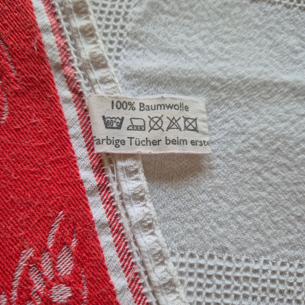 Antikes Jugendstil Küchen-& Geschirrhandtuch weiß rot Leinen 66x44cm Weizenmotiv Getreide ♡