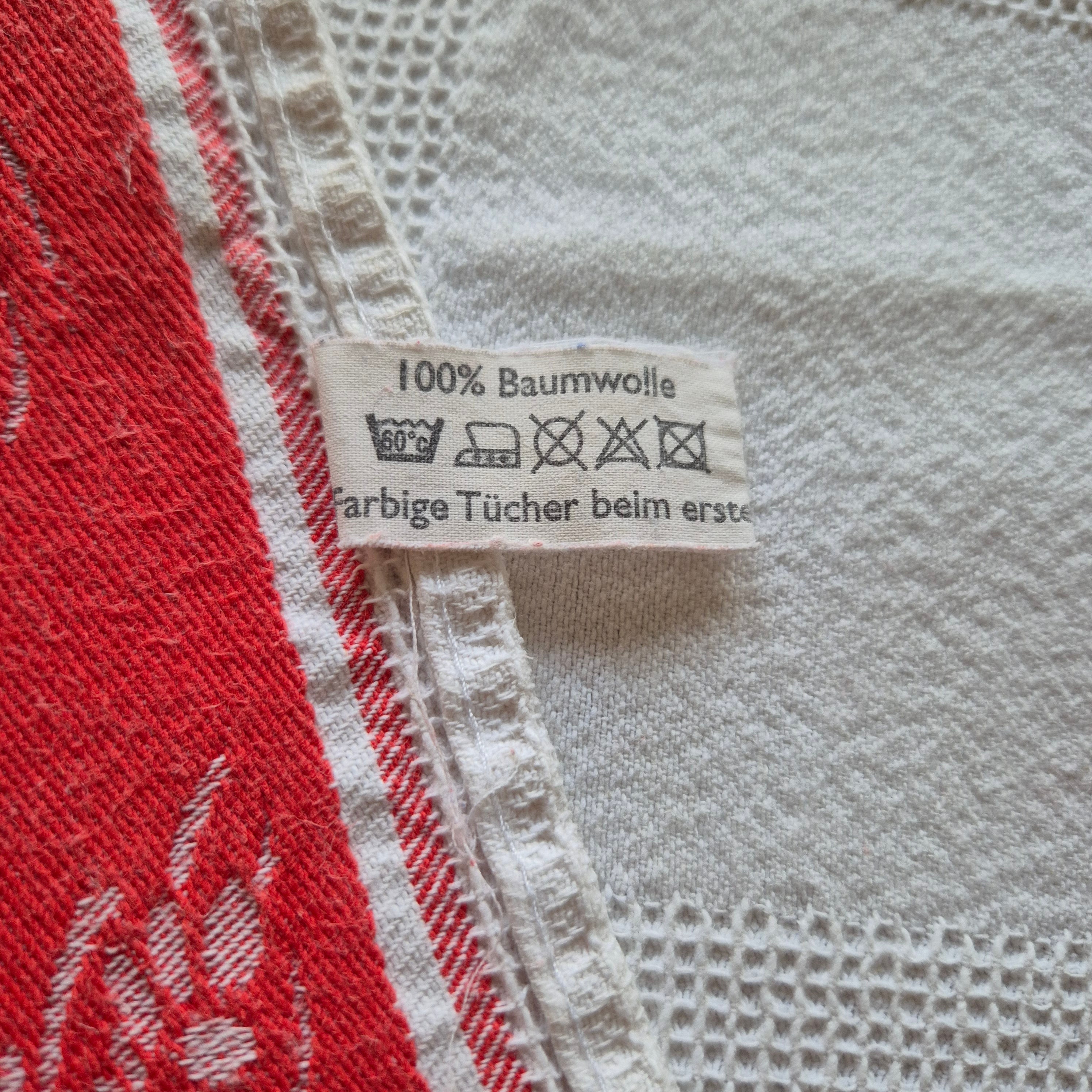 Antikes Jugendstil Küchen-& Geschirrhandtuch weiß rot Leinen 66x44cm Weizenmotiv Getreide ♡