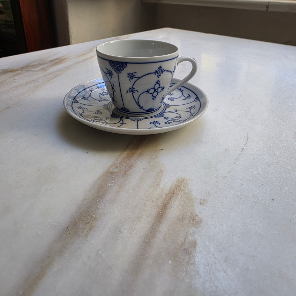 Vintage Jager Eisenberg 'Blau Saks' Kaffeetassen Tee Tasse Untertasse Set Strohblume