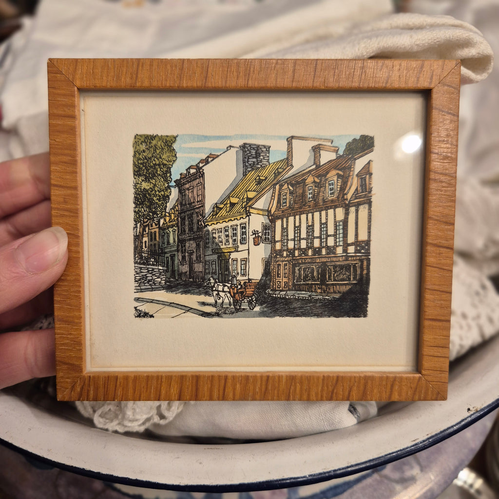 Kleine Vintage-Radierung einer Straße - Bild gerahmt