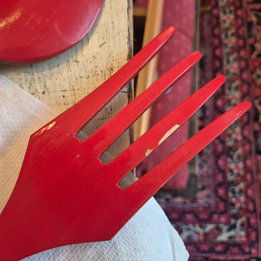 Vintage Deko Holzbesteck Löffel & Gabel für die Wand Küche handbemalt rot Blumenmalerei
