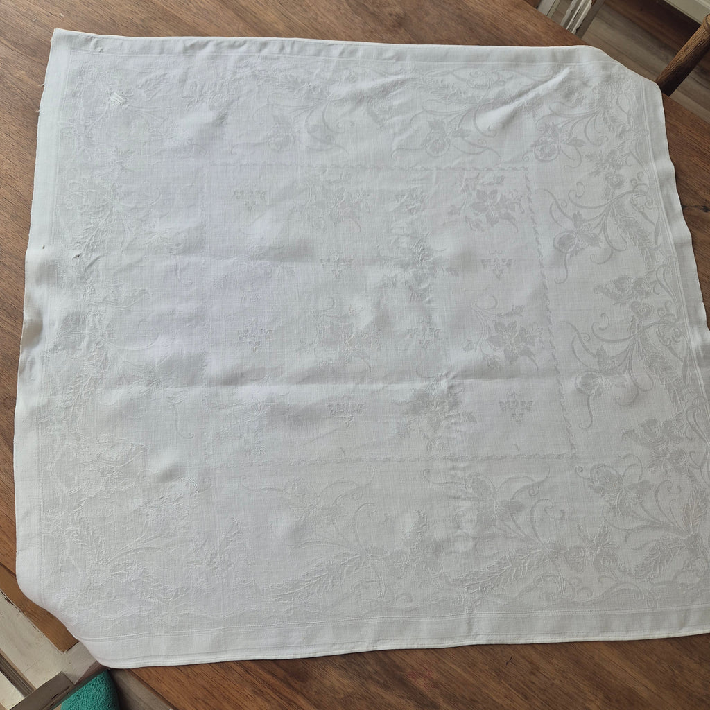 Antike Jugendstil Serviette Damast Baumwolle Monogramm M.weiß 71x68cm