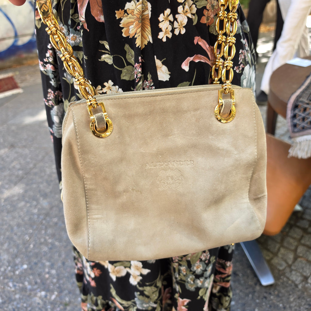 Edle 90er Jahre Alexander NICOLETTE Vintage Tasche | Grau Gold | Wappen-Logo